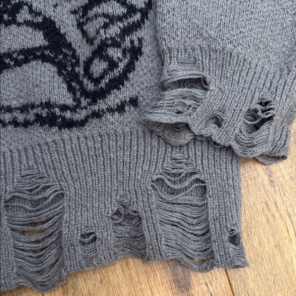 Gray Distressed Skeleton Sweater - image 3